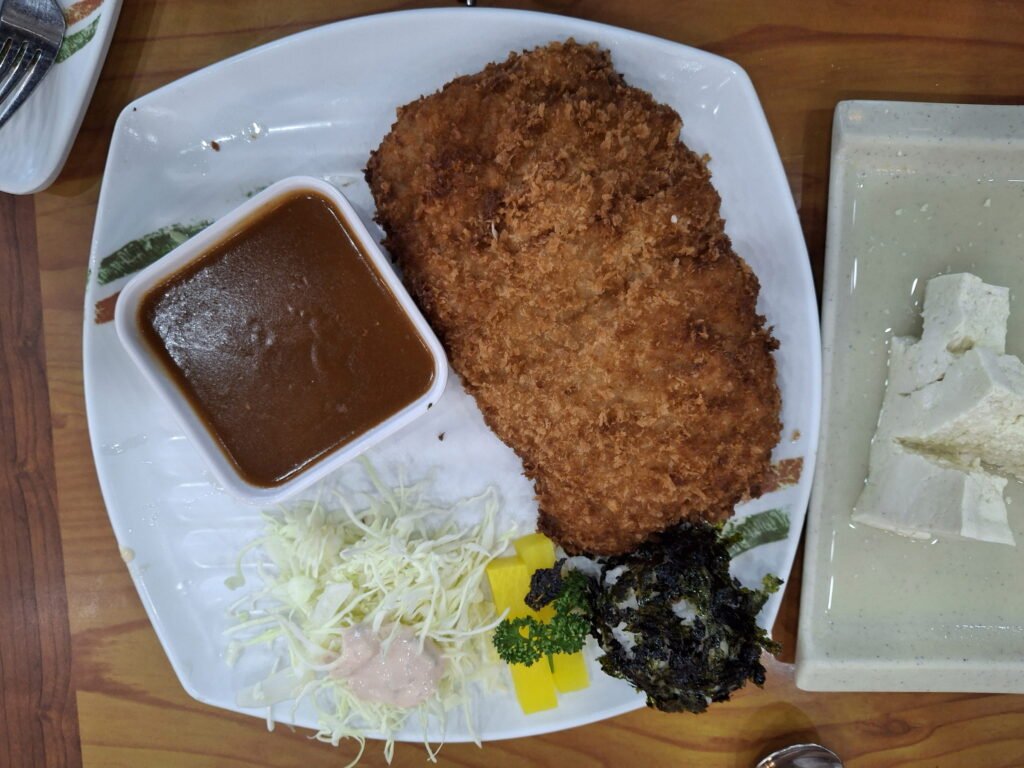 A healthy Tofu Cutlet served for children, a popular non-spicy menu option at the restaurant.