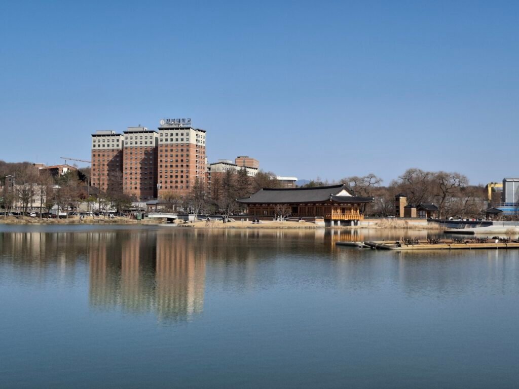 Traditional Korean roof eaves of Yeonhwajeong Library in Jeonju